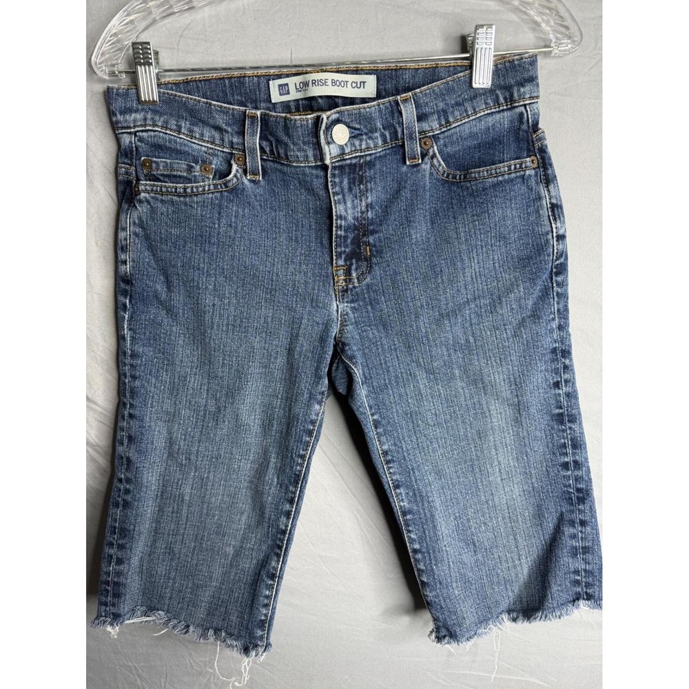 Gap Low Rise Denim Cut Off Shorts Medium Wash Stretch Raw Hem Y2K 1A